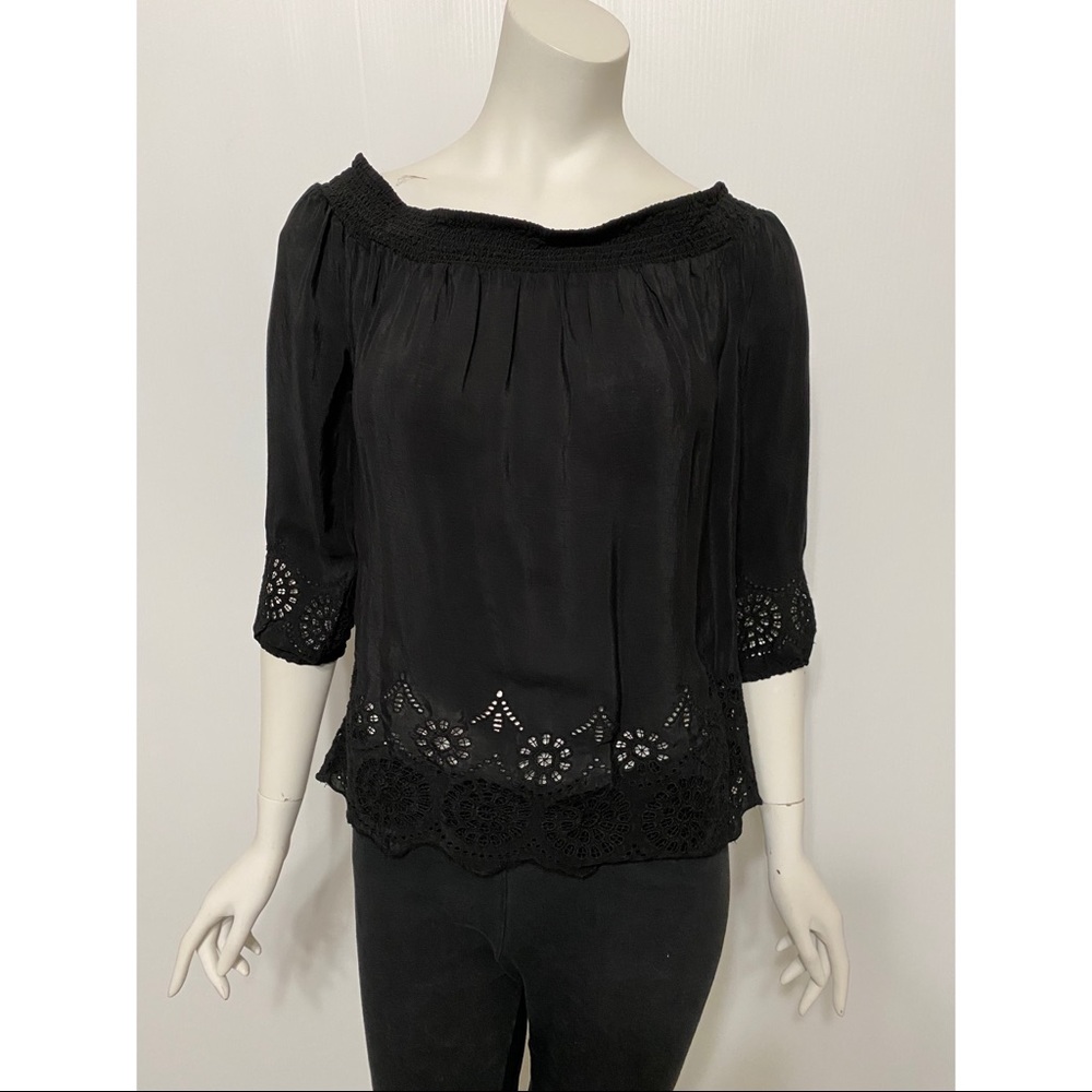 Lucky Brand Black Elbow Sleeve Top